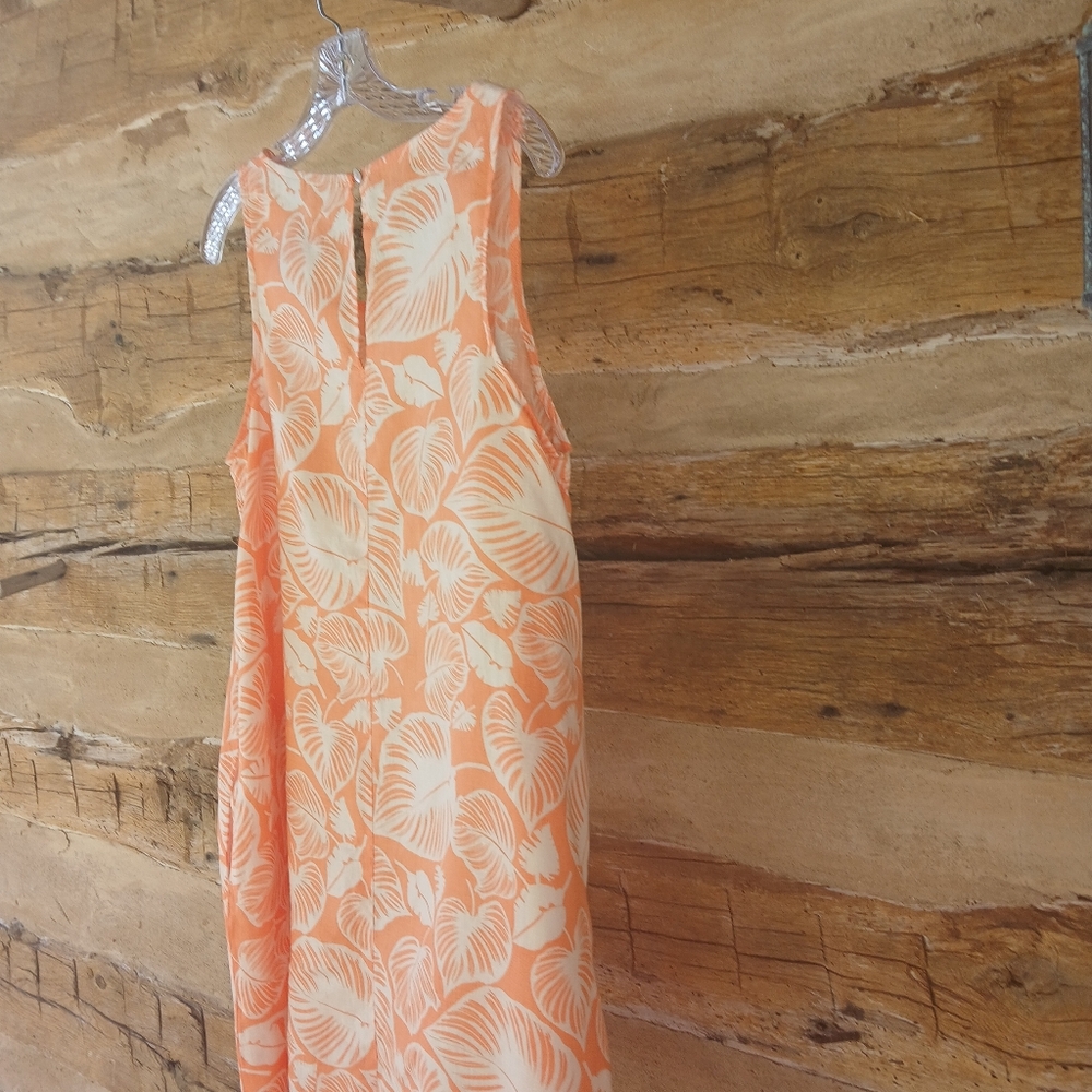 Tahari Sleeveless Orange & White Tropical Print Linen Midi Dress Small - Picture 6 of 8